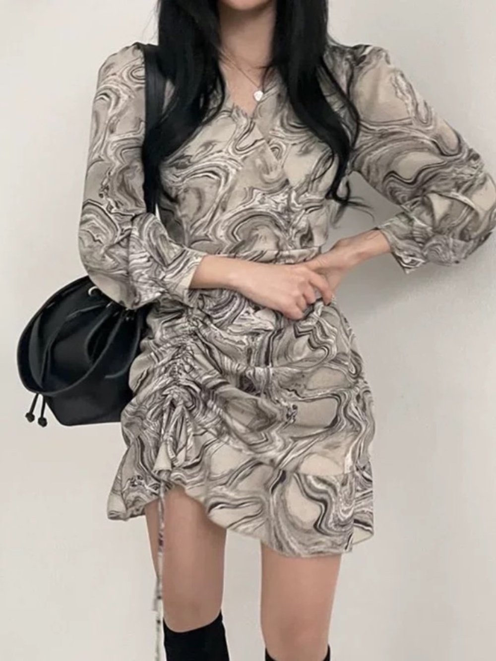 Marble Print Ruched Mini Dress Size S - Picture 4 of 4